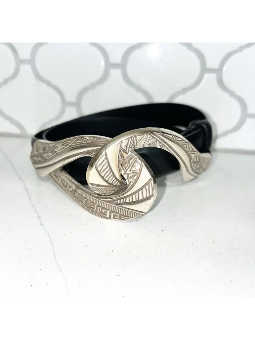 Chico's Adjustable Slide Genuine Leather Belt Women's Sz S/M Black Max 36”